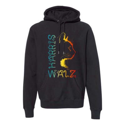 Harris Waltz 2024 Kamala Walz Cat Lettering Positive Funny Premium Hoodie