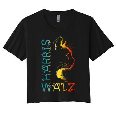 Harris Waltz 2024 Kamala Walz Cat Lettering Positive Funny Women's Crop Top Tee