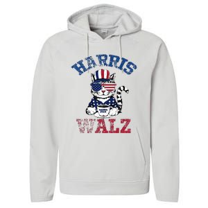 Harris Waltz 2024 Election Cat Kamala Harris Coffee Tim Walz Performance Fleece Hoodie