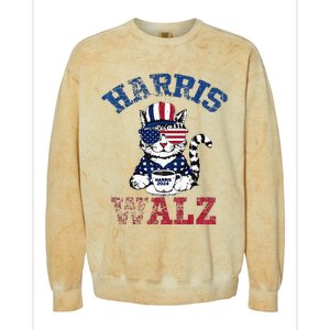 Harris Waltz 2024 Election Cat Kamala Harris Coffee Tim Walz Colorblast Crewneck Sweatshirt