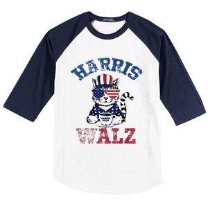 Harris Waltz 2024 Election Cat Kamala Harris Coffee Tim Walz Baseball Sleeve Shirt