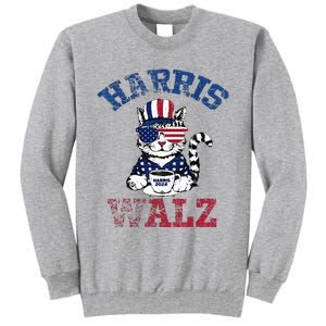 Harris Waltz 2024 Election Cat Kamala Harris Coffee Tim Walz Tall Sweatshirt