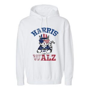 Harris Waltz 2024 Election Cat Kamala Harris Coffee Tim Walz Garment-Dyed Fleece Hoodie