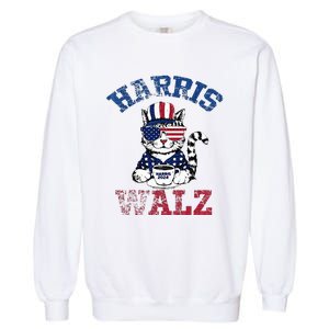 Harris Waltz 2024 Election Cat Kamala Harris Coffee Tim Walz Garment-Dyed Sweatshirt