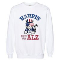 Harris Waltz 2024 Election Cat Kamala Harris Coffee Tim Walz Garment-Dyed Sweatshirt