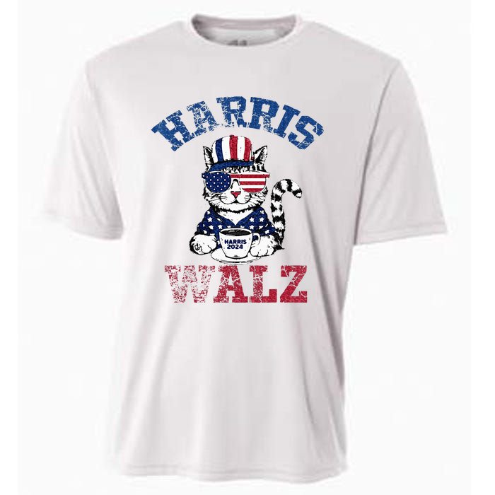 Harris Waltz 2024 Election Cat Kamala Harris Coffee Tim Walz Cooling Performance Crew T-Shirt