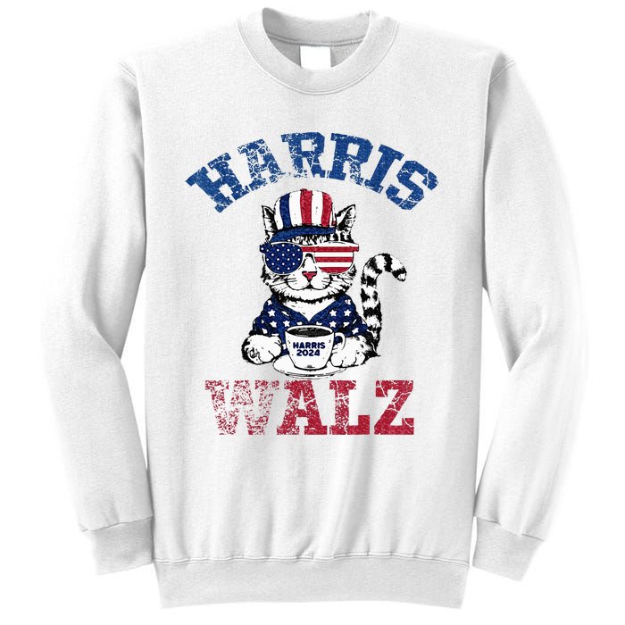 Harris Waltz 2024 Election Cat Kamala Harris Coffee Tim Walz Sweatshirt