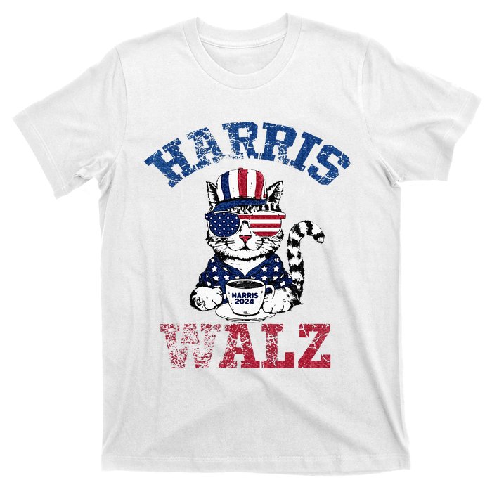 Harris Waltz 2024 Election Cat Kamala Harris Coffee Tim Walz T-Shirt