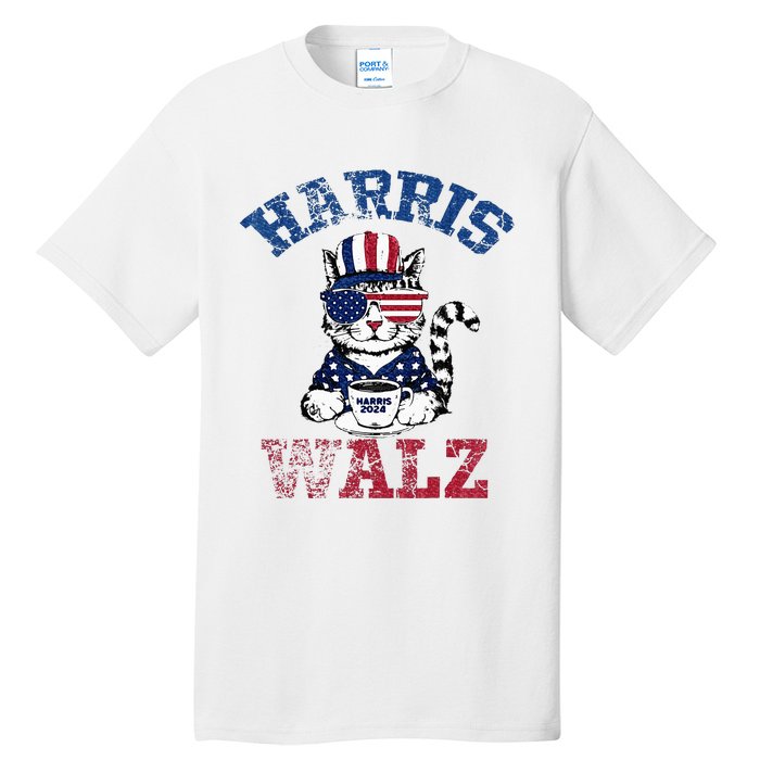 Harris Waltz 2024 Election Cat Kamala Harris Coffee Tim Walz Tall T-Shirt