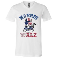 Harris Waltz 2024 Election Cat Kamala Harris Coffee Tim Walz V-Neck T-Shirt