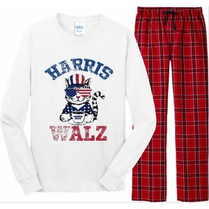 Harris Waltz 2024 Election Cat Kamala Harris Coffee Tim Walz Long Sleeve Pajama Set