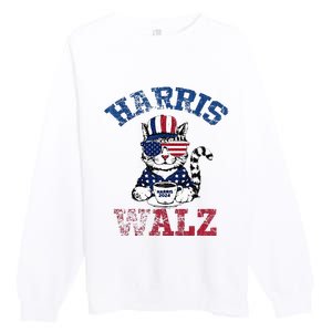 Harris Waltz 2024 Election Cat Kamala Harris Coffee Tim Walz Premium Crewneck Sweatshirt