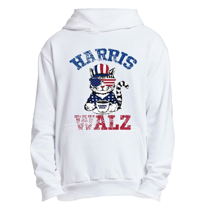 Harris Waltz 2024 Election Cat Kamala Harris Coffee Tim Walz Urban Pullover Hoodie