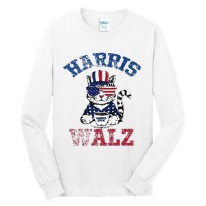 Harris Waltz 2024 Election Cat Kamala Harris Coffee Tim Walz Tall Long Sleeve T-Shirt