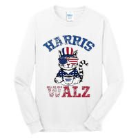 Harris Waltz 2024 Election Cat Kamala Harris Coffee Tim Walz Tall Long Sleeve T-Shirt