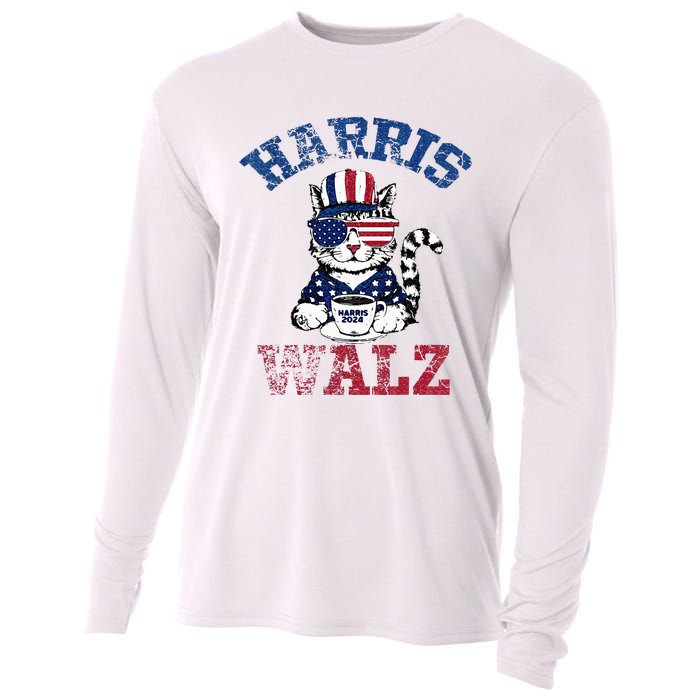 Harris Waltz 2024 Election Cat Kamala Harris Coffee Tim Walz Cooling Performance Long Sleeve Crew