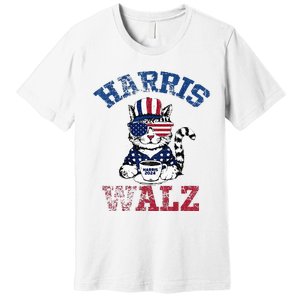 Harris Waltz 2024 Election Cat Kamala Harris Coffee Tim Walz Premium T-Shirt