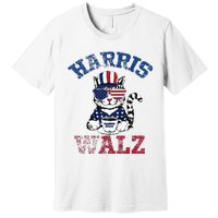 Harris Waltz 2024 Election Cat Kamala Harris Coffee Tim Walz Premium T-Shirt