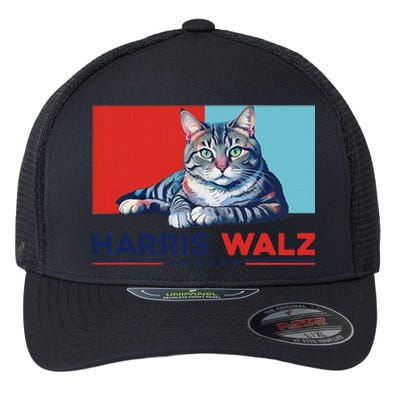 Harris Walz 2024 Funny Cat Election Kamala Harris Gift Flexfit Unipanel Trucker Cap