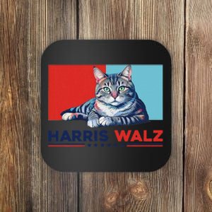 Harris Walz 2024 Funny Cat Election Kamala Harris Gift Coaster