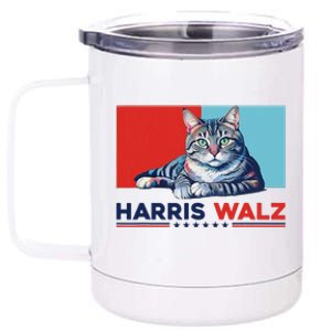 Harris Walz 2024 Funny Cat Election Kamala Harris Gift 12 oz Stainless Steel Tumbler Cup