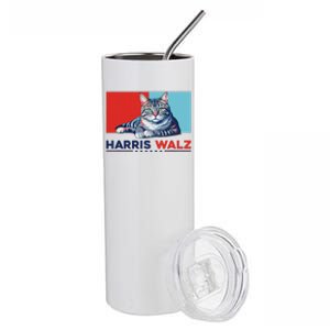 Harris Walz 2024 Funny Cat Election Kamala Harris Gift Stainless Steel Tumbler