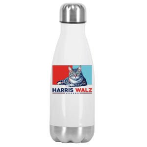 Harris Walz 2024 Funny Cat Election Kamala Harris Gift Stainless Steel Insulated Water Bottle