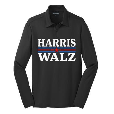 Harris Waltz 2024 Election Kamala Harris Tim Waltz 2024 Silk Touch Performance Long Sleeve Polo