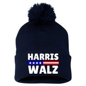 Harris Walz 2024 Election Logo Pom Pom 12in Knit Beanie