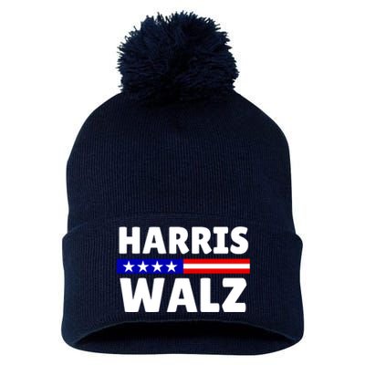 Harris Walz 2024 Election Logo Pom Pom 12in Knit Beanie