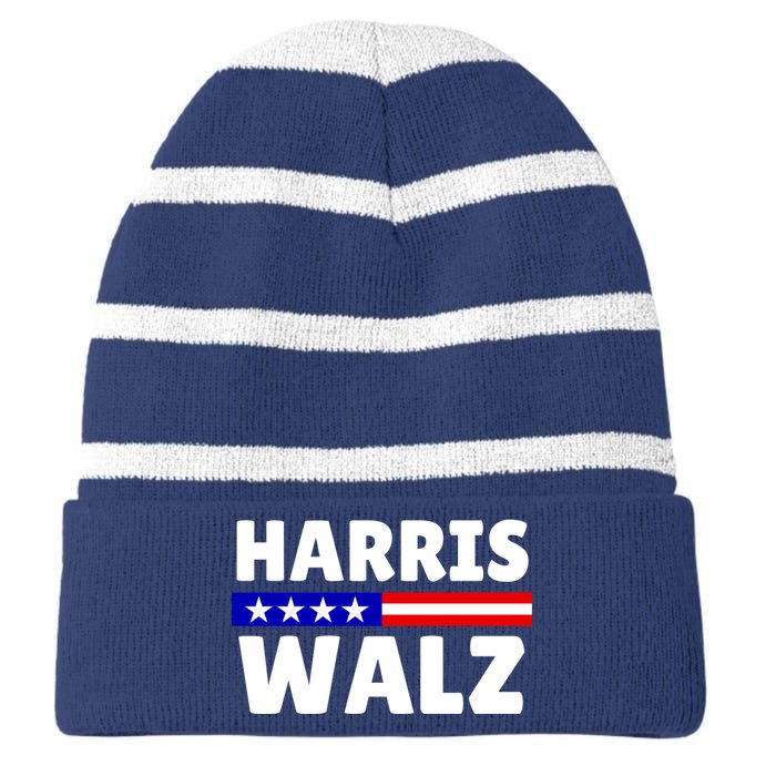 Harris Walz 2024 Election Logo Striped Beanie with Solid Band