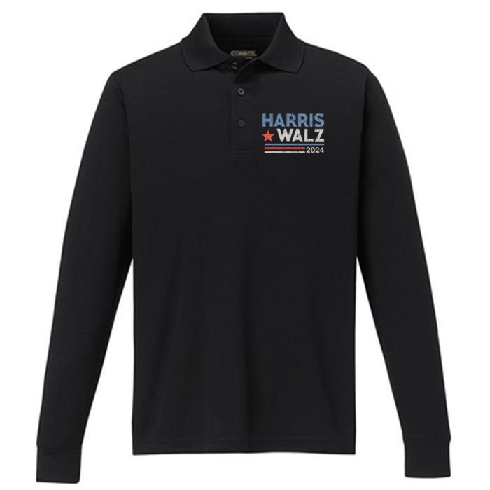 Harris Waltz 2024 Election Kamala Harris Tim Waltz Performance Long Sleeve Polo