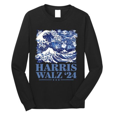 Harris Waltz 2024 Cute Wave Of Blue Cats For Kamala Harris Long Sleeve Shirt