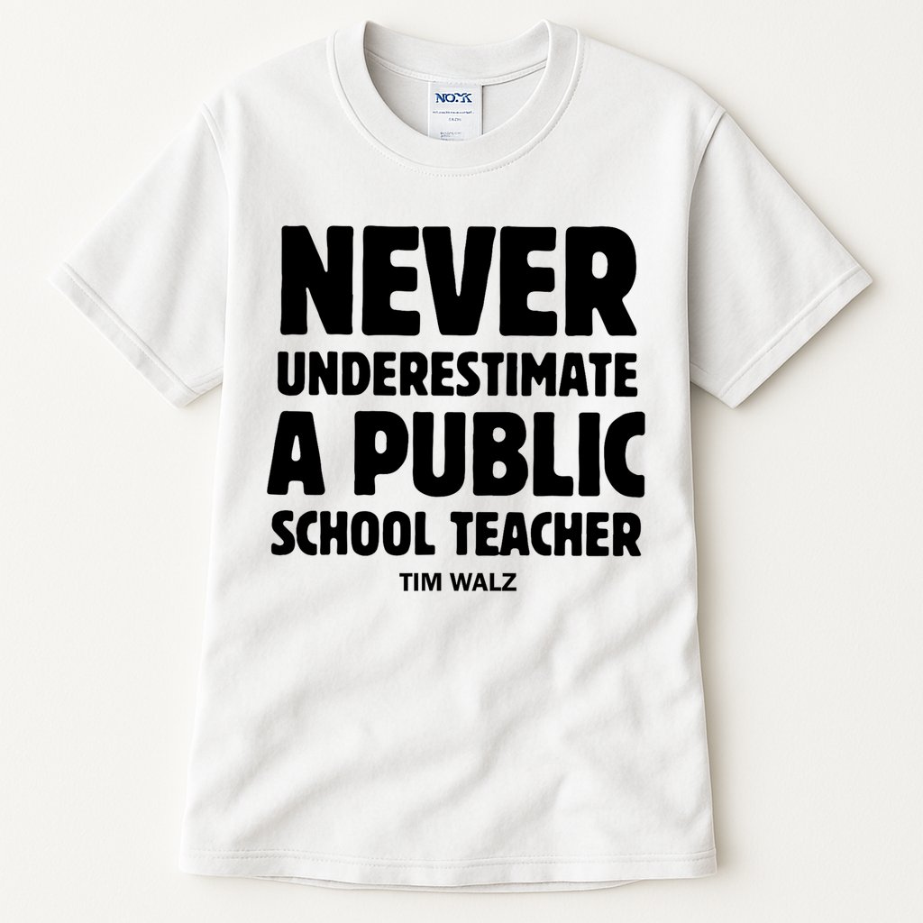 Harris Walz 2024 Never Underestimate A Public School Teacher Tall T-Shirt