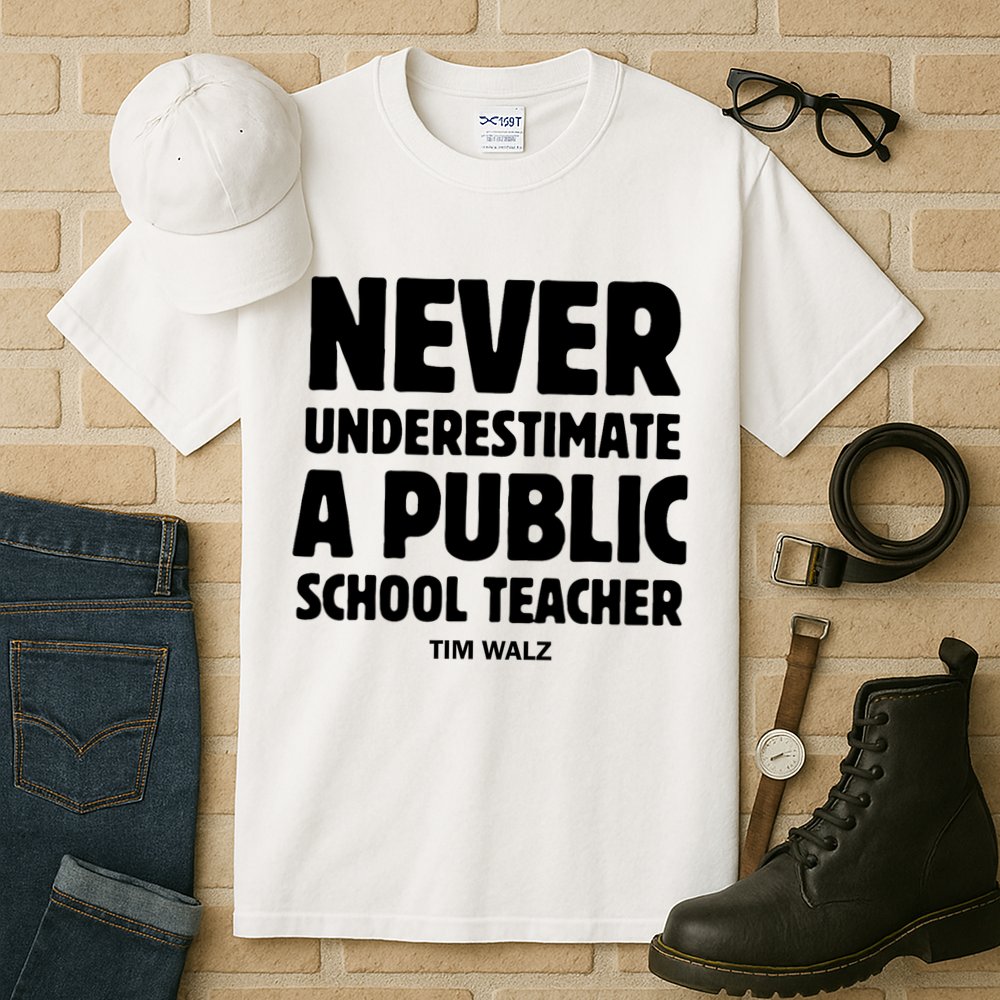 Harris Walz 2024 Never Underestimate A Public School Teacher Tall T-Shirt