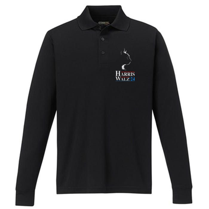 Harris Waltz 2024 Election Kamala Harris Tim Waltz 2024 Performance Long Sleeve Polo