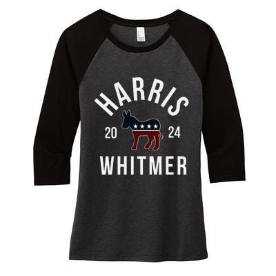 Harris Whitmer 2024 Vote Kamala Harris Gretchen Whitmer 24 Women's Tri-Blend 3/4-Sleeve Raglan Shirt