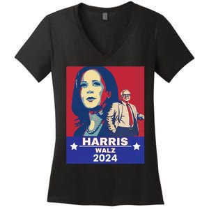 Harris Waltz 2024 Election President Kamala Harris Tim Waltz Women's V-Neck T-Shirt