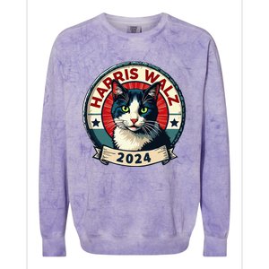 Harris Walz 2024 Funny Cat Election Kamala Harris Tim Waltz Colorblast Crewneck Sweatshirt