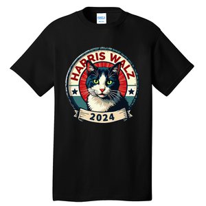 Harris Walz 2024 Funny Cat Election Kamala Harris Tim Waltz Tall T-Shirt