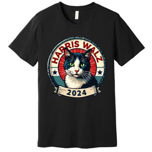 Harris Walz 2024 Funny Cat Election Kamala Harris Tim Waltz Premium T-Shirt