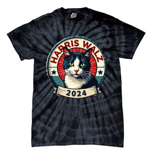 Harris Walz 2024 Funny Cat Election Kamala Harris Tim Waltz Tie-Dye T-Shirt