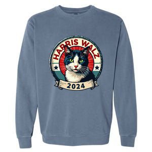 Harris Walz 2024 Funny Cat Election Kamala Harris Tim Waltz Garment-Dyed Sweatshirt