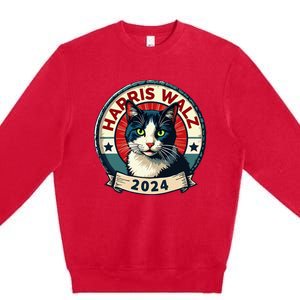 Harris Walz 2024 Funny Cat Election Kamala Harris Tim Waltz Premium Crewneck Sweatshirt