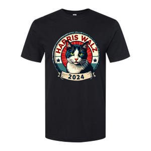 Harris Walz 2024 Funny Cat Election Kamala Harris Tim Waltz Softstyle CVC T-Shirt