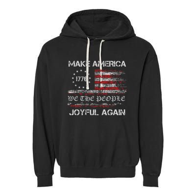 Harris Walz 2024 Make America Joyful Again Vintage Usa Flag Garment-Dyed Fleece Hoodie