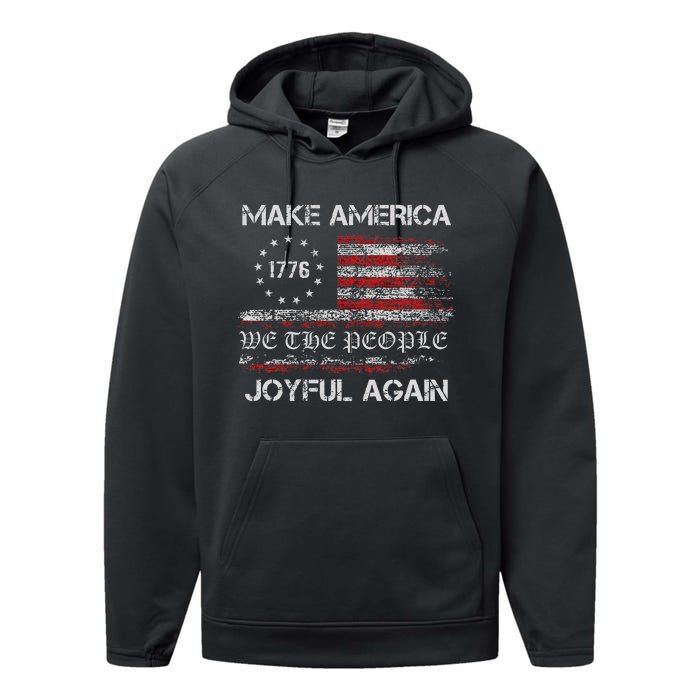 Harris Walz 2024 Make America Joyful Again Vintage Usa Flag Performance Fleece Hoodie