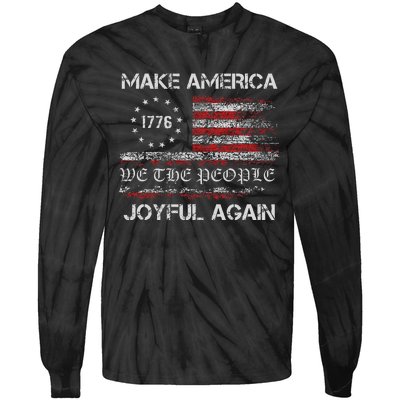 Harris Walz 2024 Make America Joyful Again Vintage Usa Flag Tie-Dye Long Sleeve Shirt