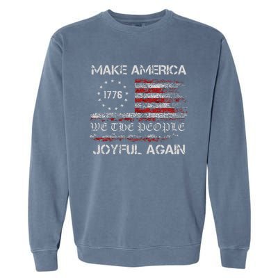 Harris Walz 2024 Make America Joyful Again Vintage Usa Flag Garment-Dyed Sweatshirt