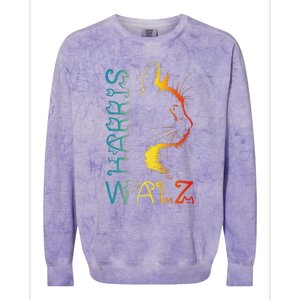 Harris Waltz 2024 Kamala Walz Cat Lettering Positive Funny Gift Colorblast Crewneck Sweatshirt